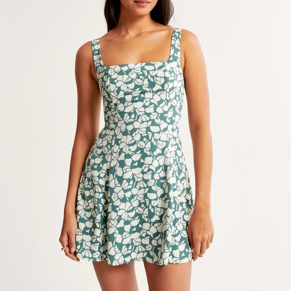 Abercrombie & Fitch Teal and White Patterned Mini Dress